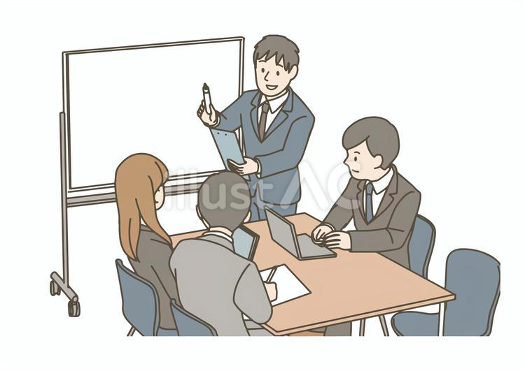 ホワイトボードを使って発表しているシーン ホワイトボード,会議,打ち合わせのイラスト素材