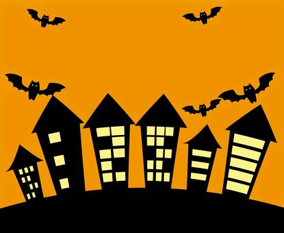 ハロウィン　　 ハロウィン,イベント,建物,風景,コウモリ,デフォルメ,コミカル,イメージのイラスト素材