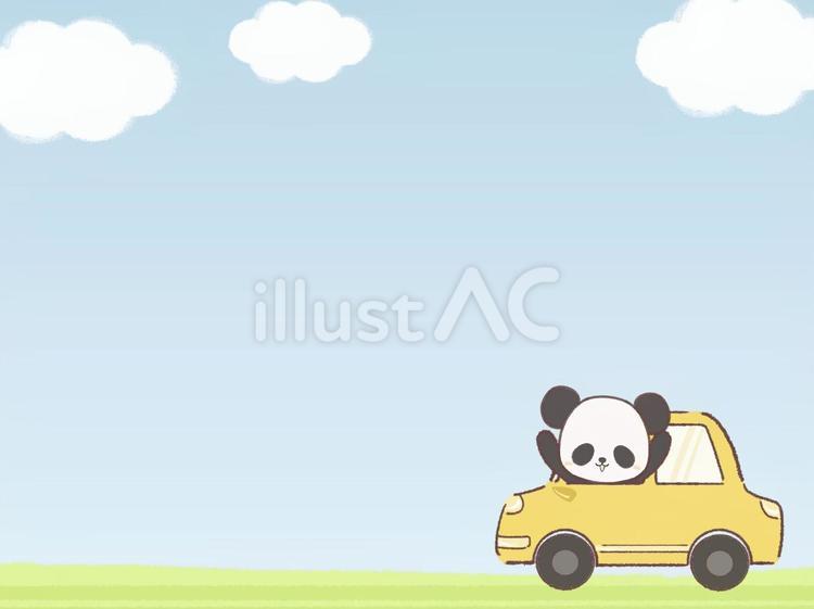 黄色い車からのぞくパンダのフレーム パンダ,自動車,空のイラスト素材