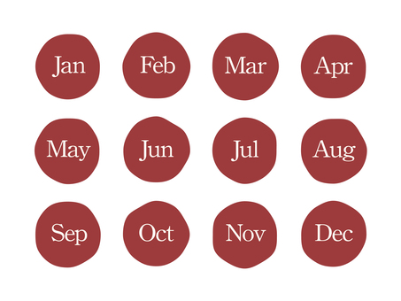 シンプルな月アイコン（ゆる丸・英語）01 月,月アイコン,カレンダー,1月,2月,3月,4月,5月,6月,7月のイラスト素材