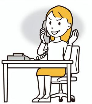  ロングヘア女性(黄)-330-全身 電話,悪人,女性,女の子,人物,かわいい,表情,感情,悪い,悪事のイラスト素材