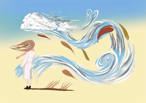 北風 北風,強風,木枯らし,女性,枯れ葉のイラスト素材