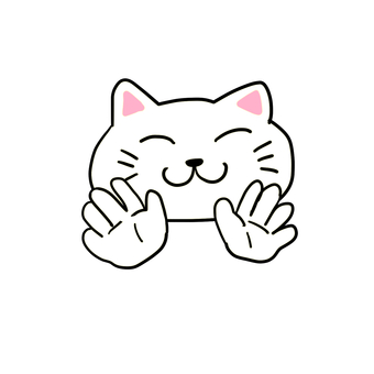 手のひらをパーにして笑顔の白猫 ねこ,白猫,動物,キャラ,ポップ,かわいい,嬉しい,喜ぶ,楽しい,満足のイラスト素材