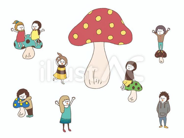 きのこと人 きのこ,人,笑顔のイラスト素材