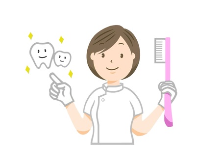 歯磨きの指導をする女性の歯医者(歯科医) 医者,白衣,笑顔,病院,歯科医,職業,お仕事,専門職,健康,仕事のイラスト素材