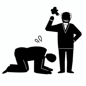 お年寄りに土下座する男性 カスタマーハラスメント,男性,人,土下座,老人,怒る,謝罪,モノクロ,シルエット,困るのイラスト素材