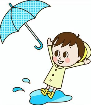 A boy playing with a puddle on a rainy day, rainy season, rain, children, JPG, PNG and AI