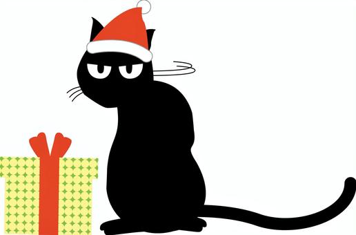 黒猫サンタ　 黒猫,サンタ,帽子,プレゼント,目つき,悪い,ふり向く,かわいい,デフォルメのイラスト素材