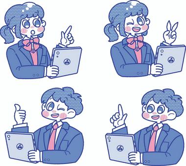 タブレットPCを使う男子学生と女子学生 学生,パソコン,タブレットのイラスト素材