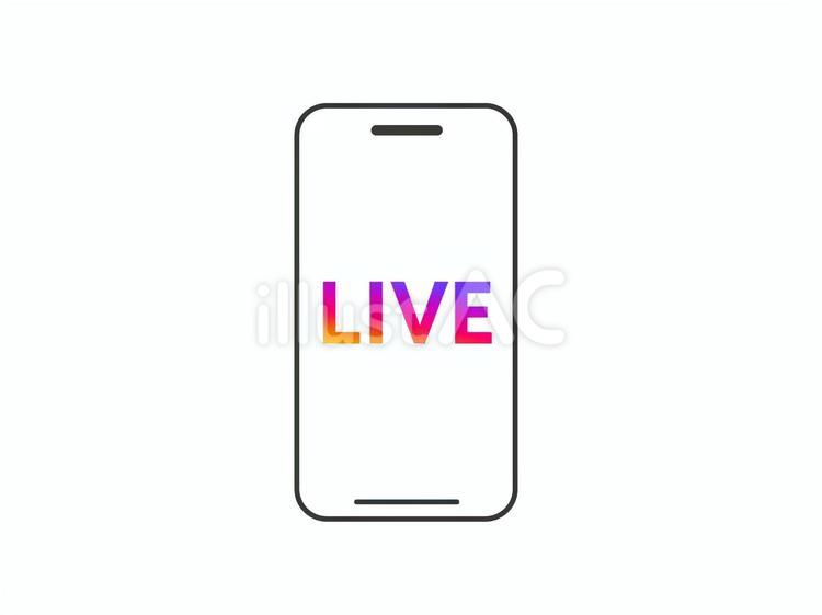 スマホ画面にLIVE文字 画面,live配信,モックアップのイラスト素材