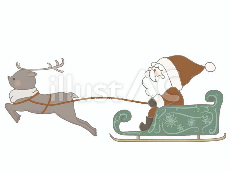 トナカイとサンタのイラスト　線あり トナカイ,サンタクロース,ソリのイラスト素材