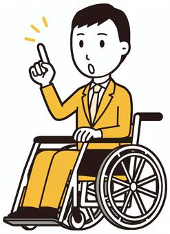  スーツ青年(黄)-282-全身 車いす,ビジネスマン,会社員,男性,サラリーマン,オフィス,ビジネス,営業マン,先生,講師のイラスト素材
