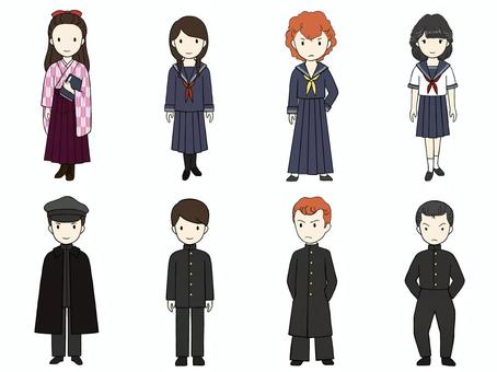 明治から昭和の高校生たちのファッション 明治,大正,昭和,高校生,学生,ファッション,女学生,男子学生,女子,男子のイラスト素材