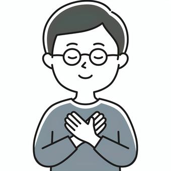 想う人 上半身 胸両手_顔白-影 GLM 男性,思う,感じる,願う,触る,手をあてる,胸,ハート,両手,心のイラスト素材