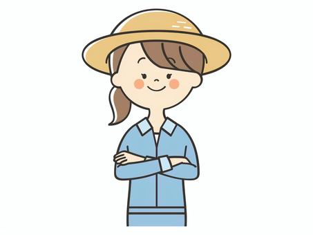 腕組みする農家の女性 腕組み,どや顔,自信,自慢,農家,農業,農業学校,生産者,畑,畑仕事のイラスト素材