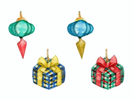 【水彩】クリスマス☆オーナメント2  雫型,ドロップ型,プレゼント,ギフト,クリスタル,ガラス,オーナメント,オブジェ,装飾品,飾りのイラスト素材