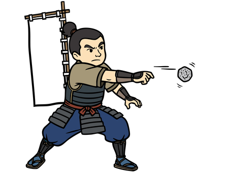 投石する足軽-1 投石,印地,投擲,石合戦,投石隊,小山田信茂,足軽,兵士,武将,兵卒のイラスト素材