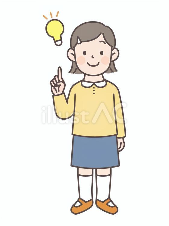 指差しとアイディアと女の子1_全身 子ども,人物,小学生のイラスト素材