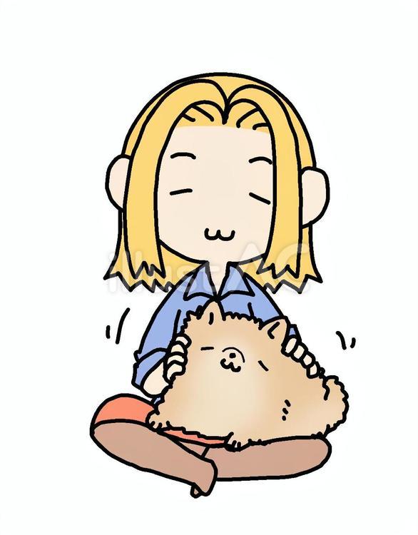 犬を撫でる似ている金髪女性 犬,似ている,撫でるのイラスト素材