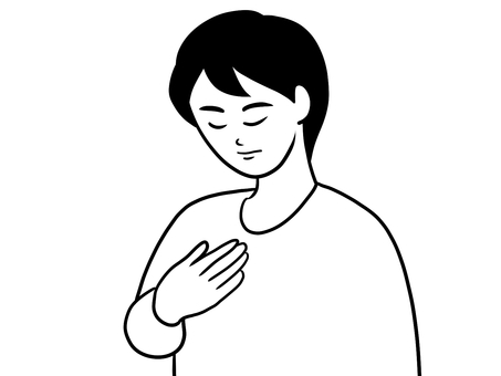 胸に手を当てる男性 人物,胸,手,当てる,男性,青年,物思い,反省,シンプル,線画のイラスト素材