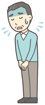  ニット中年男性-139-全身 謝る,おじさん,男性,中年,お父さん,パパ,シニア,ミドルエイジ,人物,かわいいのイラスト素材