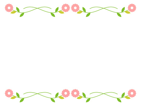 春、ウェディング、招待状・花のフレーム 花,フレーム,背景,植物,ボーダー,罫線,飾り罫,上下,ピンク,緑のイラスト素材