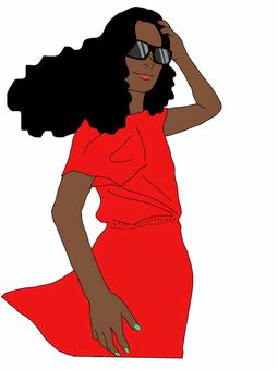 髪をなびかせる女性3 人物,女性,黒髪,ロングヘア,外国人,サングラス,マニキュア,風,ワイルド,ワンピースのイラスト素材