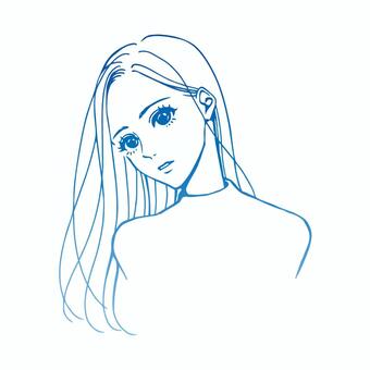 女性の線画イラスト04 女性,女,髪型,ヘアスタイル,美容,髪,顔,綺麗,美しい,おしゃれのイラスト素材