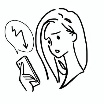 線画の株価下降でガッカリなシンプル人 携帯,株,株式,投資,下降,下落,矢印,女性,シンプル,綺麗のイラスト素材