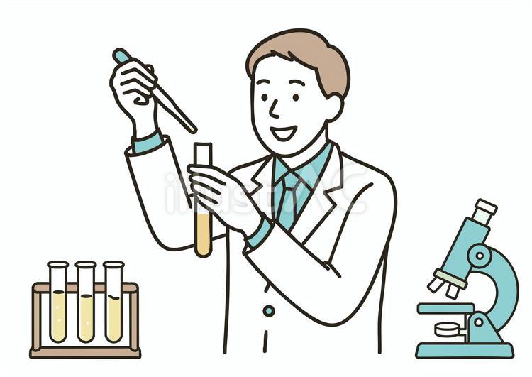 実験中の男性研究者と理科器具 研究者,男性,大学院のイラスト素材