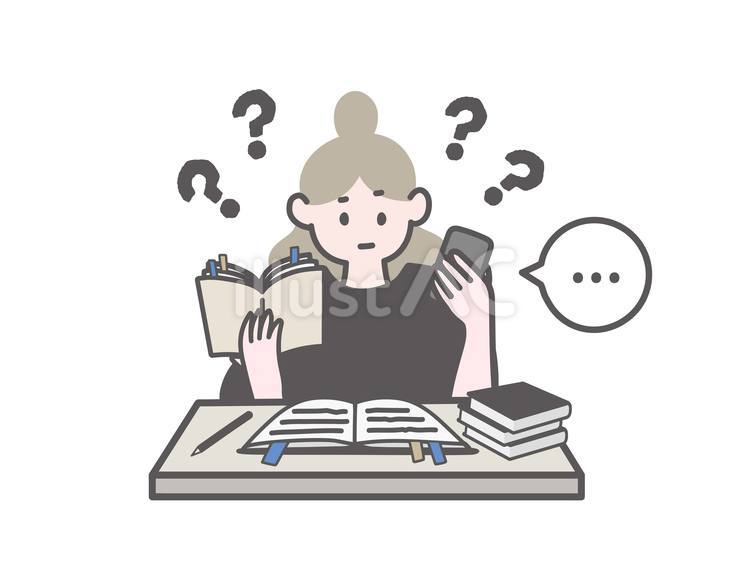 AIに聞きながら勉強する女性 スマホ,携帯,スマートフォンのイラスト素材