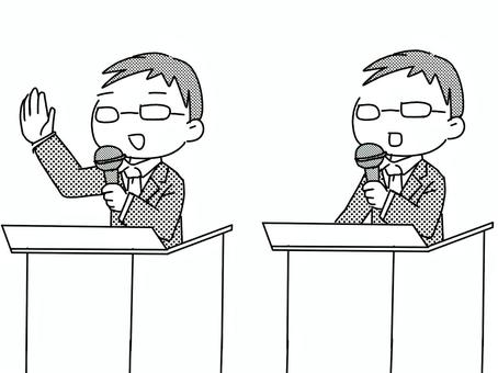 講演する人（モノクロ） 講演,講師,話す,マイク,男性,モノクロのイラスト素材