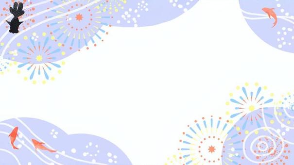 金魚と花火の背景 夏祭り,夏,背景,フレーム,枠,夏休み,おしゃれ,かわいい,見出し,和のイラスト素材