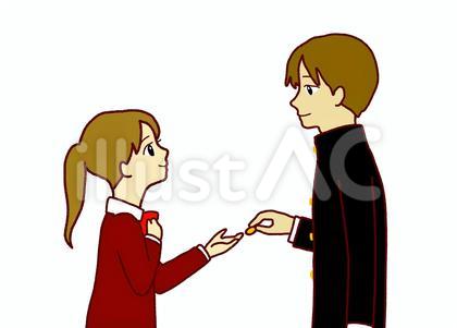 卒業の時に第二ボタンを貰う男女の横顔