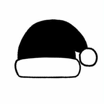 ふわふわサンタ帽子【モノクロ】 帽子,サンタ帽子,クリスマス,ハット,サンタ,イベント,アイコン,シンプル,ゆるい,手描きのイラスト素材