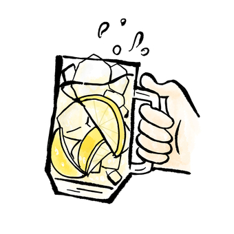 レモンサワー　乾杯　ジョッキ ジョッキ,筆,乾杯,アルコール,手書き,サワー,ドリンク,飲み放題,飲み会,酒のイラスト素材