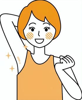 綺麗な脇を喜ぶ女性 女性,脇,ワキ,綺麗,ピカピカ,キラキラ,脱毛,除毛,剃毛,脱毛サロンのイラスト素材