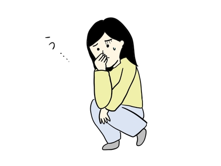 体調不良 むかむか,体調不良,気分,悪い,つわり,吐き気,しゃがむ,立てない,女性,泣きそうのイラスト素材