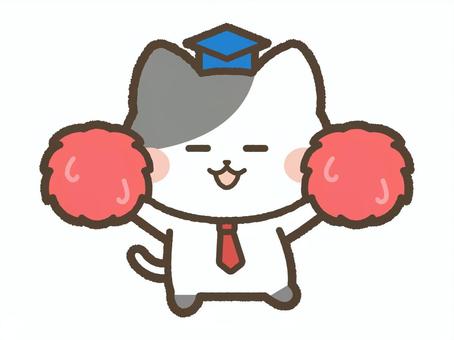 応援するねこ先生（シチサン） 応援,猫,ねこ,ファイト,がんばれ,ポンポン,チアリーダー,ネコ,動物,ペットのイラスト素材