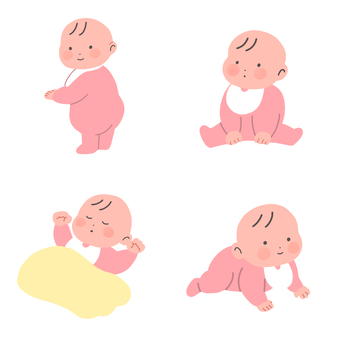 シンプル赤ちゃんセット（p） シンプル,赤ちゃん,ベビー,人,女の子,男の子,子ども,幼児,0歳,ロンパースのイラスト素材