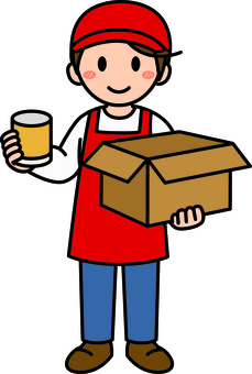 赤スタッフの入荷作業です。 小売店,スーパー,シンプル,スタッフ,商品,管理,在庫,陳列,作業,検品のイラスト素材