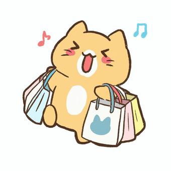 たくさん買い物して嬉しそうな猫のイラスト 買い物,猫,散財のイラスト素材