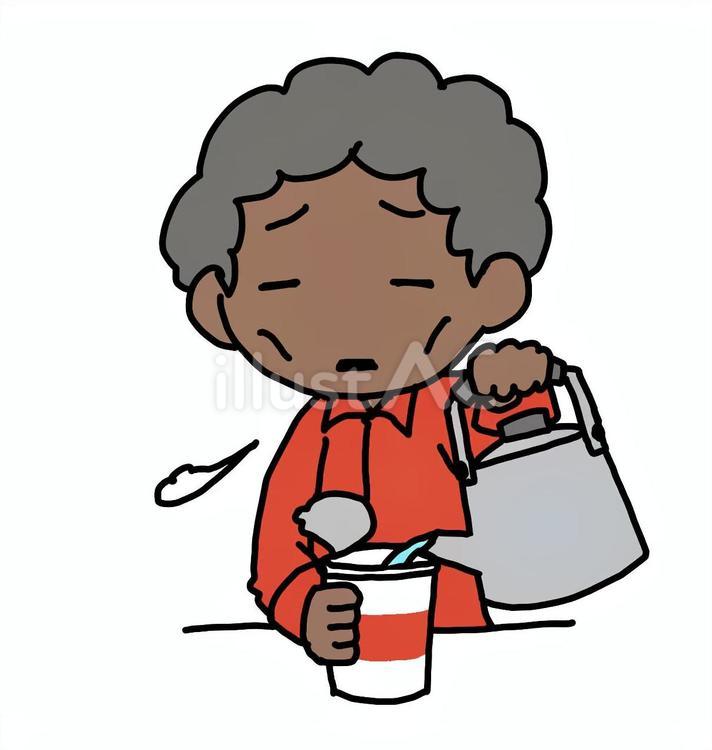 カップめんを作る疲れたアフロ男性 アフロ,男性,カップ麺のイラスト素材
