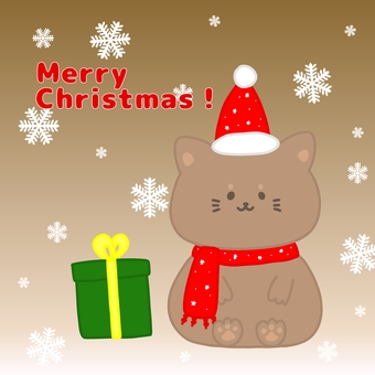 クリスマスプレゼントと猫 クリスマス,クリスマスプレゼント,猫,帽子,マフラー,雪の結晶,文字入り,冬,手書き,かわいいのイラスト素材