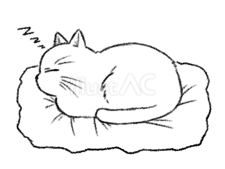 居眠りする猫（塗り絵） 猫,眠る,塗り絵のイラスト素材