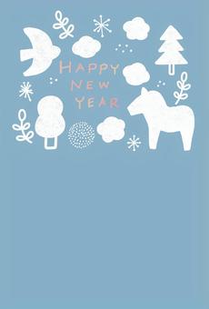 2026年賀状　北欧青 年賀状,正月,午,挨拶,新年,賀詞,北欧風,あけましておめでとう,干支,年賀状素材のイラスト素材