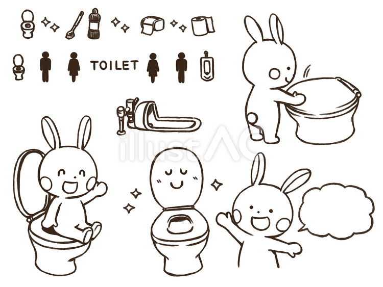 トイレセット(太線版) トイレ,ウサギ,飾り線のイラスト素材