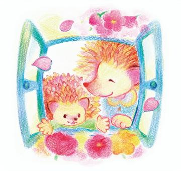 ハリネズミの親子 ハリネズミの親子 ハリネズミ,親子,春のイラスト素材