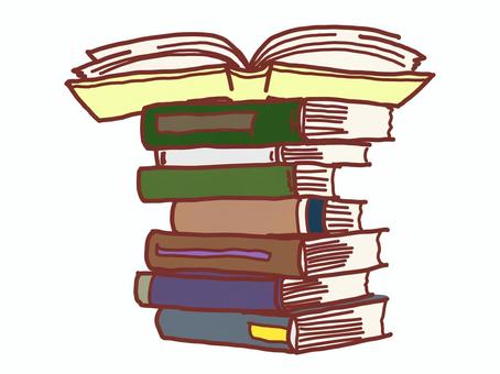 本だらけのイラスト(洛陽の紙価を高む 本,積む,読書,見開き,数冊,手書き,フリー,挿絵,イラストのイラスト素材