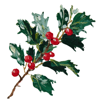手描きのヒイラギイラスト クリスマス,ヒイラギ,植物,手描き,絵の具風,厚塗り,かわいい,赤,緑,北欧風のイラスト素材
